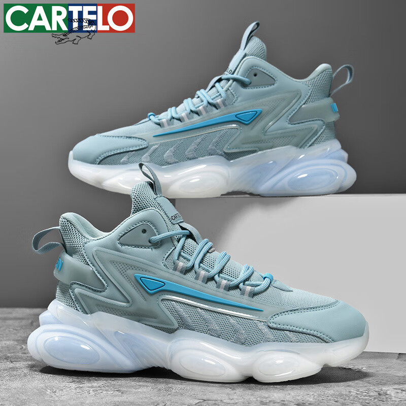 卡帝乐鳄鱼春秋新款男鞋透气男士休闲鞋时尚百搭潮流鞋软底跑步运动鞋 白蓝 39