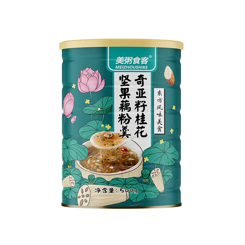 美粥食客藕粉羹奇亚籽桂花坚果桂花藕粉500克罐装速溶冲泡饱腹早餐 1