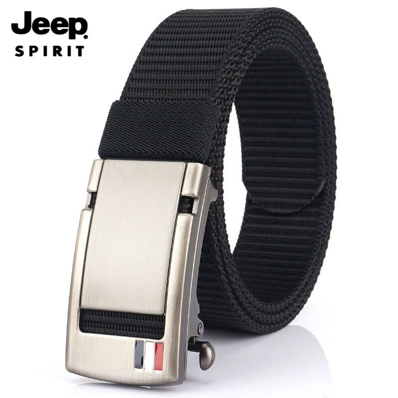 JEEP SPIRIT男士休闲加厚尼龙腰带布质无牙情人节皮带帆布裤带青年内扣内穿式 银扣--卡其色 120cm