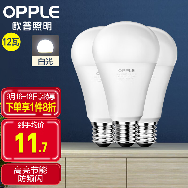 欧普（OPPLE）LED节能灯泡 E27大螺口家用商用大功率光源 12瓦白光球泡 3只装属于什么档次？