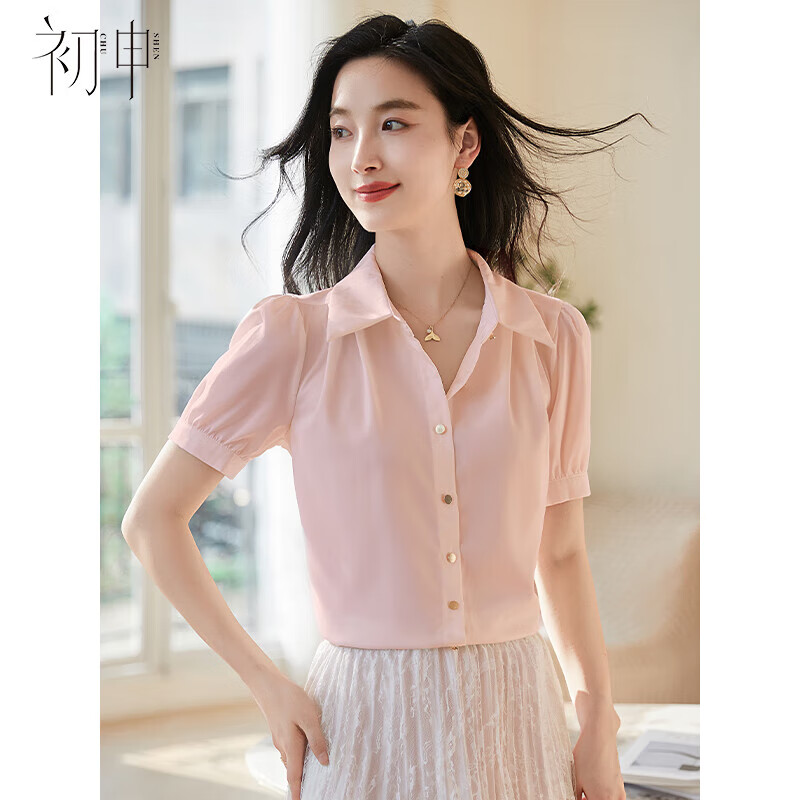 初申夏季短袖衬衫女宽松简约单排扣气质职业通勤衬衣S143C1456