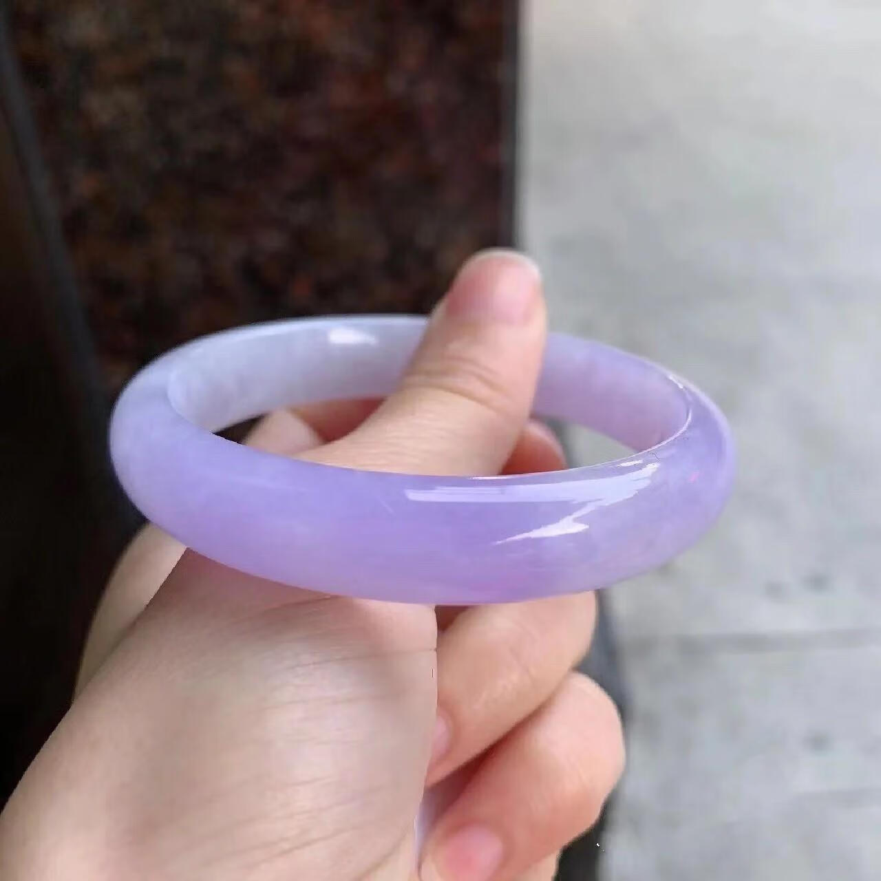 炫帕缅甸玉石翡翠手镯 冰糯种紫罗兰飘花正圈平安镯年轻贵妃玉镯子处