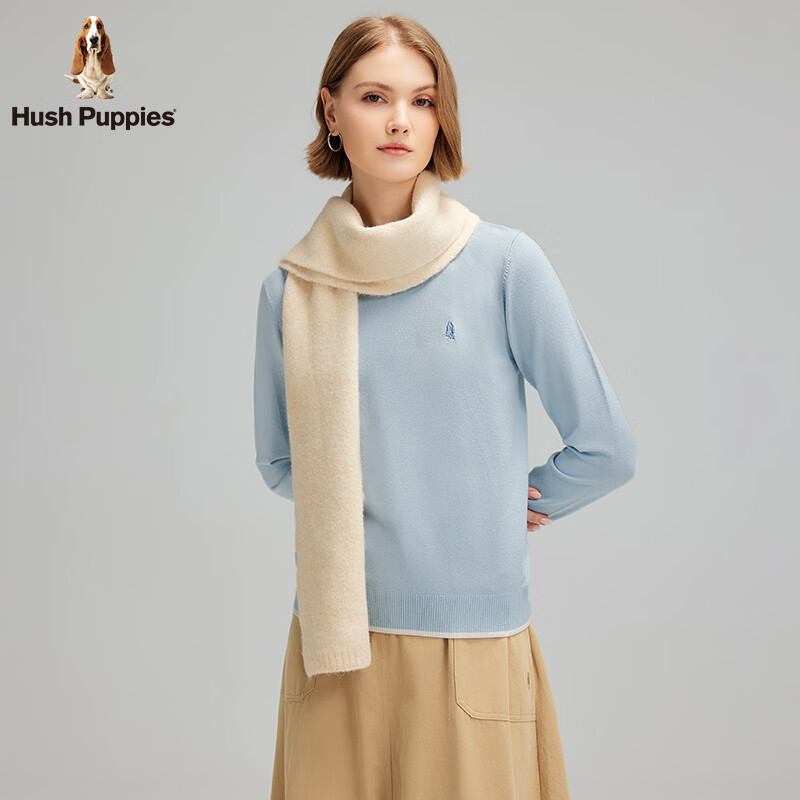 暇步士（Hush Puppies）【商场同款】女装秋季经典圆领弹力长袖线衣 海雾蓝 S