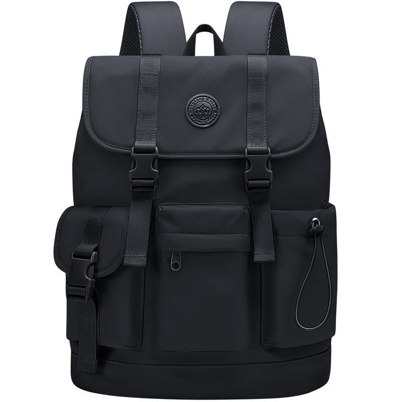 第九城（V.NINE）書包高中大學生輕戶外撞色雙肩包男女生電腦包學生背包 糯米黑