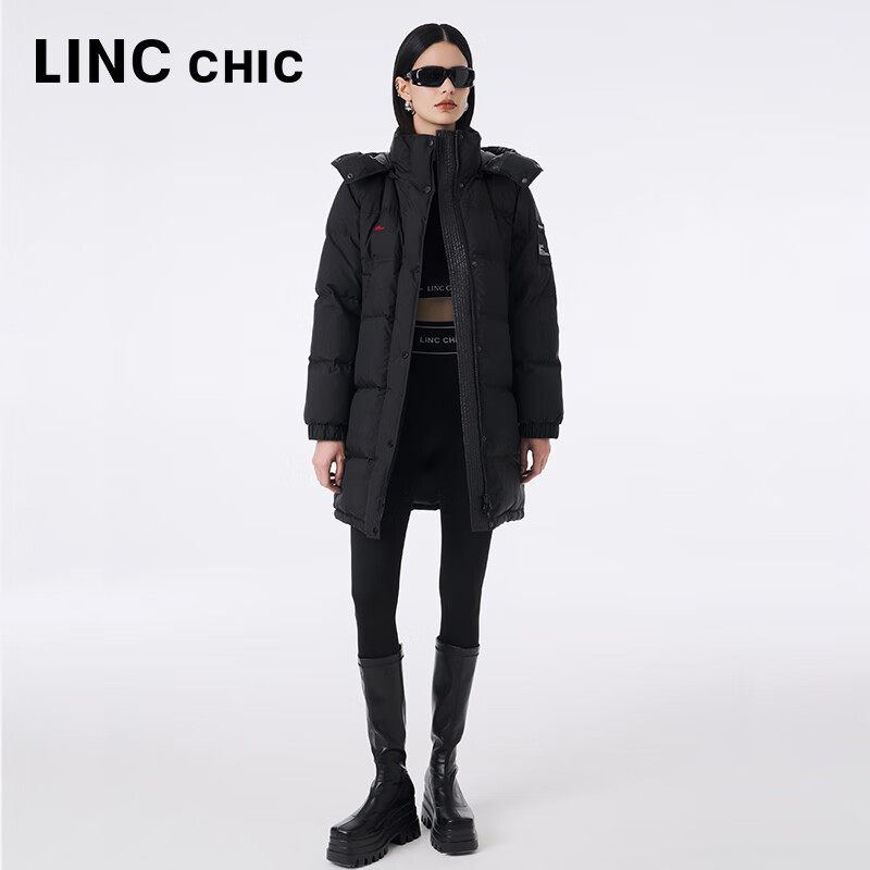 金羽杰冬季新款90鸭绒防水雨雪羽绒服女中长款连帽宽松面包服Y23803218 黑格尔 XS 适合110斤以下
