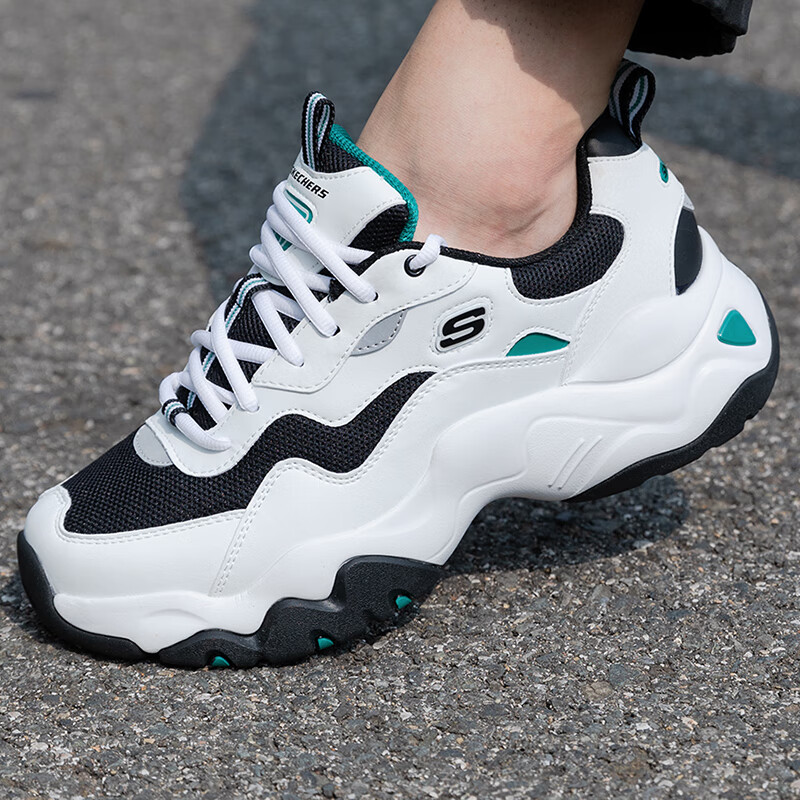 斯凯奇（Skechers）男鞋夏季2025新款厚底增高老爹鞋白色百搭熊猫鞋网面休闲运动鞋 237152-WGRN 41.