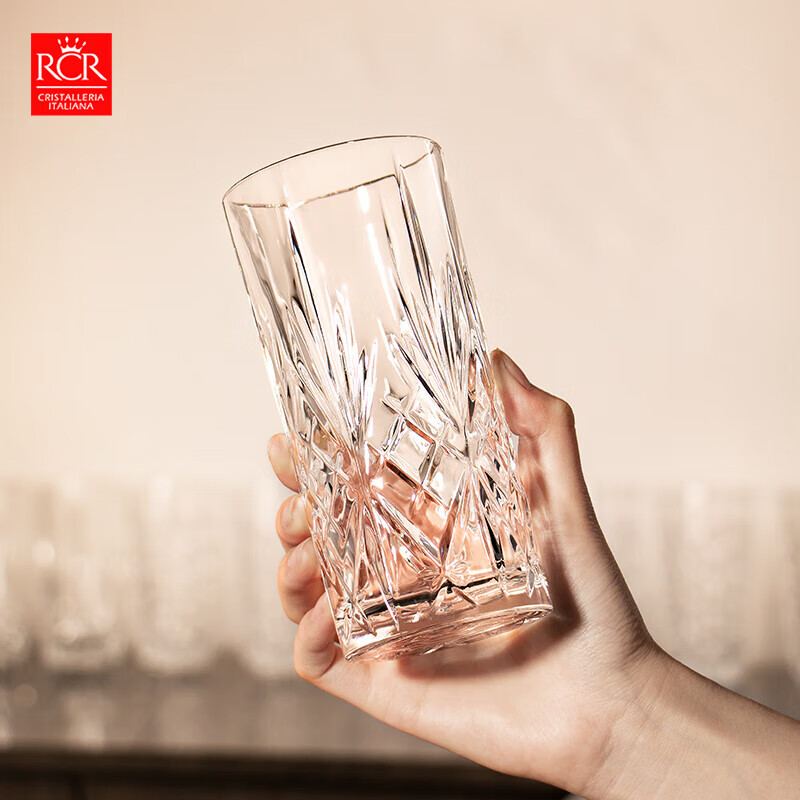 RCR进口水晶玻璃水杯喝水果汁牛奶杯泡茶杯家用套装啤酒杯乔迁礼物 【旋转杯架】旋律玻璃杯 360ml 6只