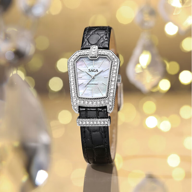 SAGA世家品牌手表女士石英腕表唐顿之夜轻奢镶钻生日礼物送老婆送女友 罗马灰