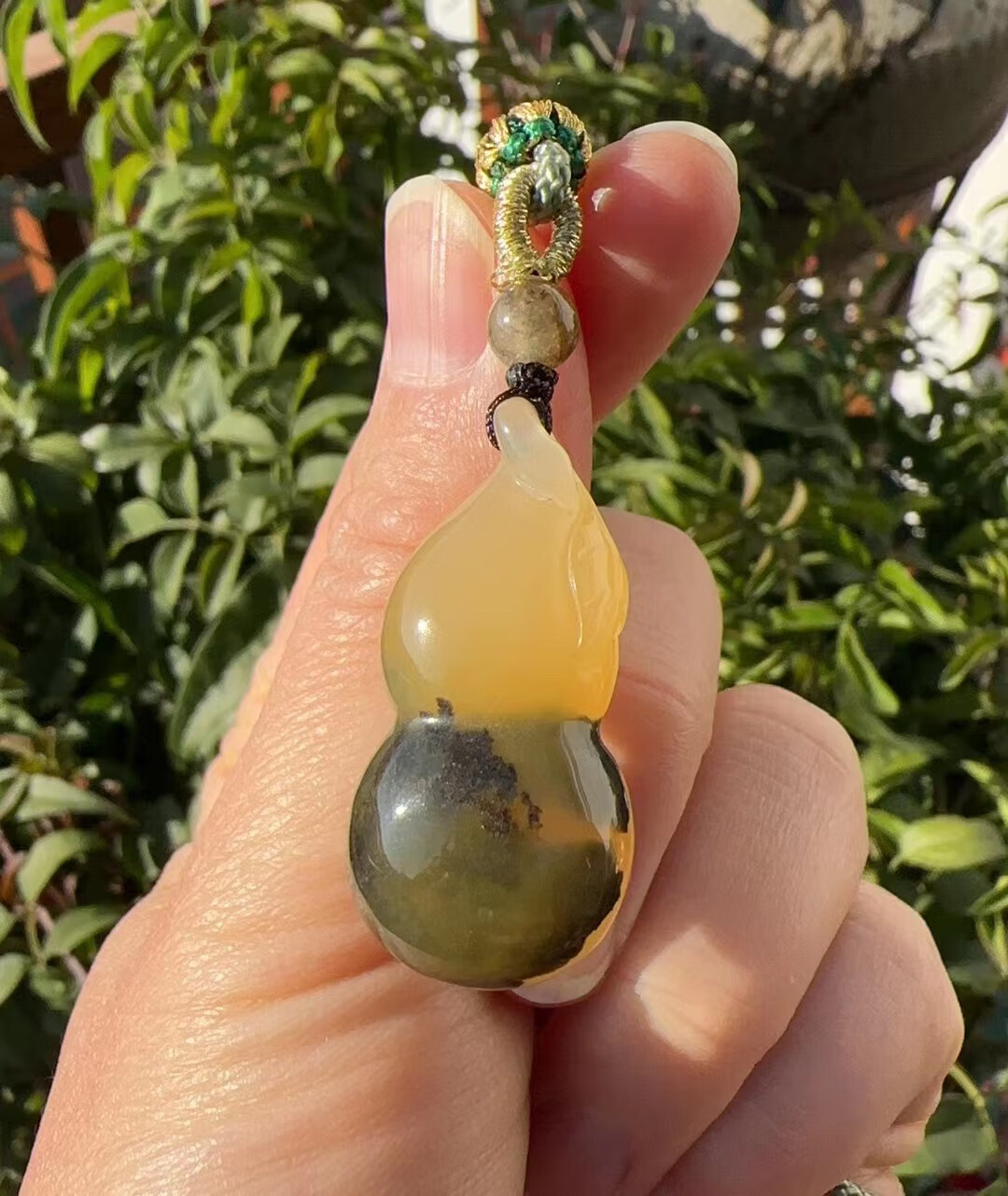 宝钰(k&k)云南黄龙玉洋烟河水草花立体葫芦吊坠挂件证书新款