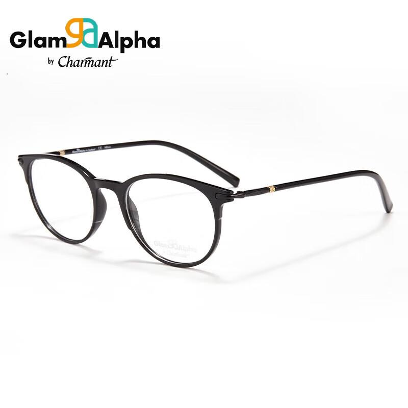 夏蒙（Charmant）GA系列时尚圆框简约眼镜框男女款GA38116 BK  仅镜框不含镜片