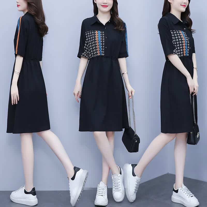 图色连衣裙韩版衣服韩系打底衫桔 3xl 145-165斤时髦遮肚职业别致