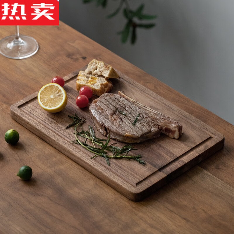 茵迈德国进口品质长方形牛排板实木牛扒砧板带槽切菜板家用案 黑胡桃