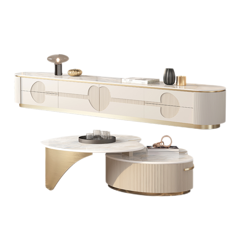 【七夕礼遇季】简奢表情 岩板轻奢大小圆茶几组合网红风现代简约小户型圆形爱心茶几电视柜 组合茶几【亮光岩板面】 默认1