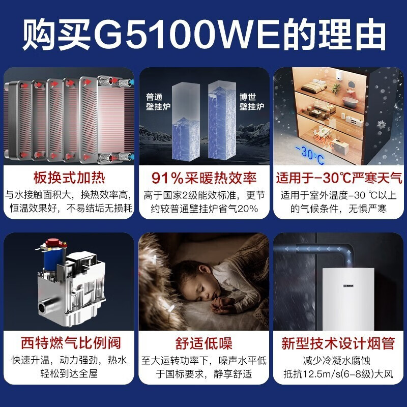 博世（BOSCH）24KW两用定制燃气壁挂炉G5100WE 24K天然气地暖家用热水器锅炉暖气片系统 G5100WE 24KW