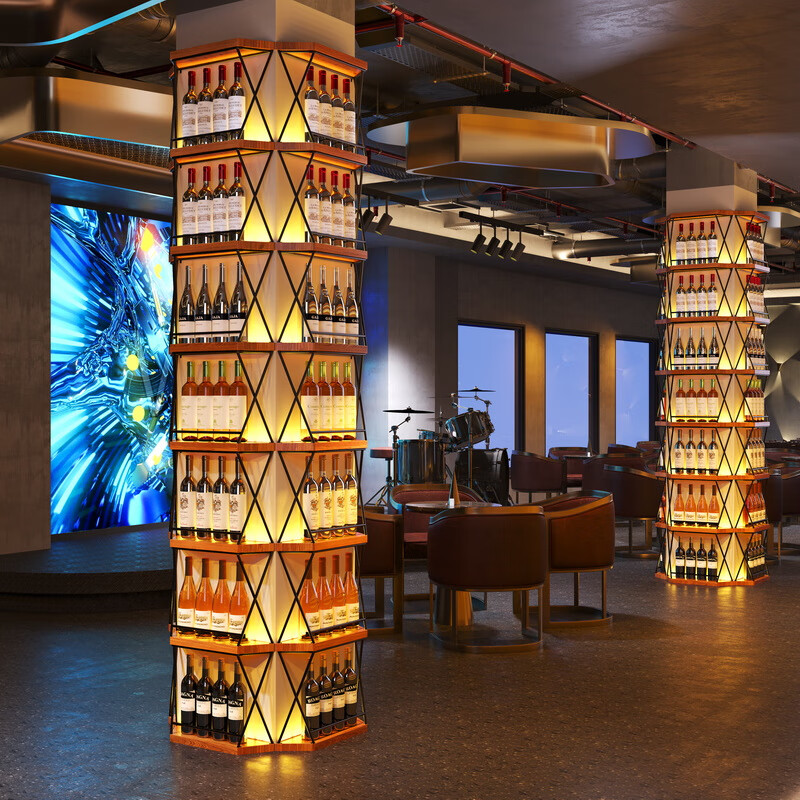 缦宛木酒架展示架酒架置物架装饰柜靠墙酒吧餐厅隔断墙面柱子装饰红 4