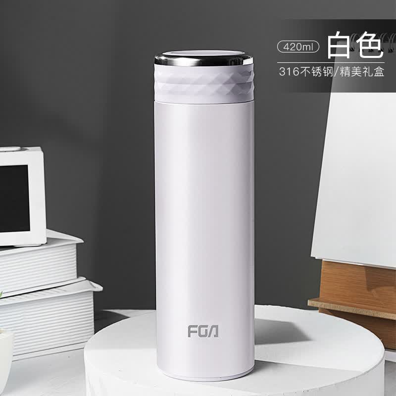 富光保温杯男便携大容量316不锈钢杯子商务泡茶车载水杯定制 白色450