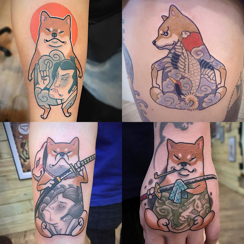 vieruodis可爱霸气的柴犬狗狗纹身贴防水 女仿真日式浮世绘ins风