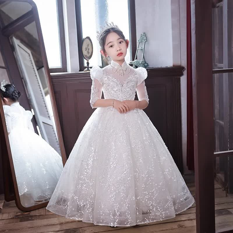 apfelbaum花童婚礼小女孩礼服秋季儿童高端白色公主长裙女童钢琴演奏演出服 白色长款 110使用感如何?