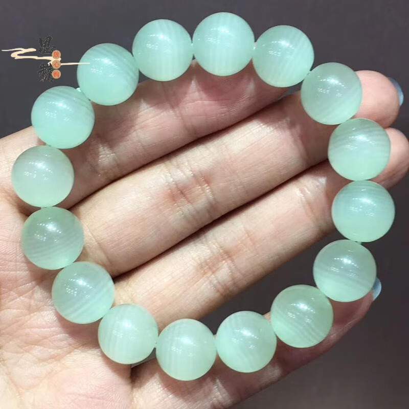 思赞 天然绿纹石手链 绿猫眼石手串绿色水晶手链 8mm绿纹石手链