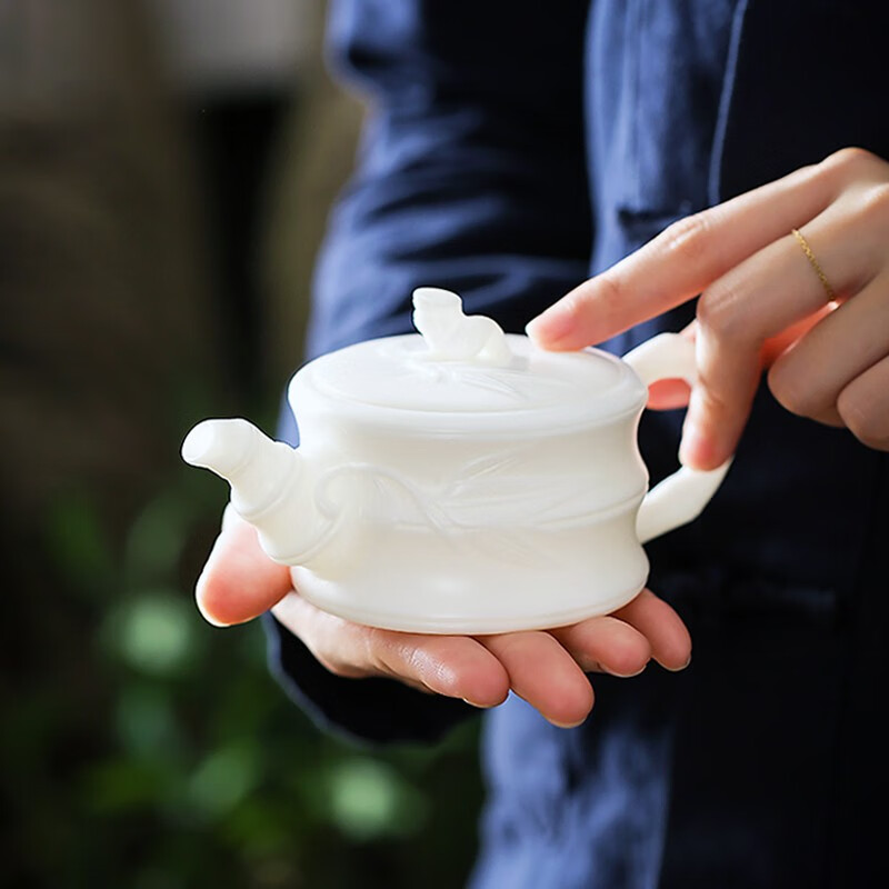 白功夫茶具茶壶单壶素烧羊脂玉瓷陶瓷喝茶 竹节壶【羊脂玉瓷】单壶