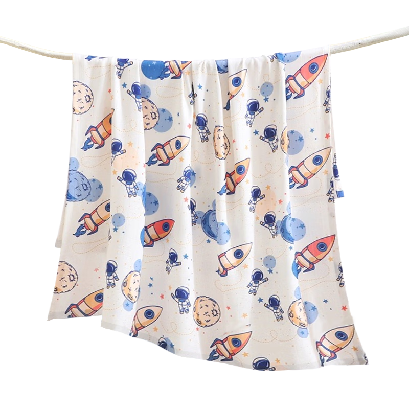 貝谷貝谷兒童空調(diào)被嬰兒毯新生兒竹纖維蓋毯寶寶冰絲毯幼兒園夏季涼感被子 宇航員冰絲毯 110*130cm