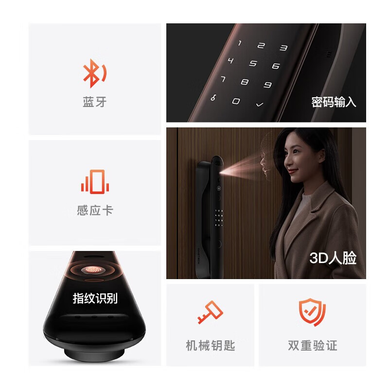 鼎山科技 人脸识别全自动智能门锁指纹锁家用电子锁防盗门锁密码锁A8PLUS 【人脸款】A8 Plus中国红