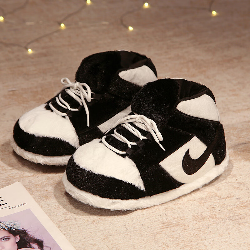 拖鞋搞怪室内情侣居家毛毛鞋冬季保暖胖胖面包大棉鞋男女 a1黑白熊猫