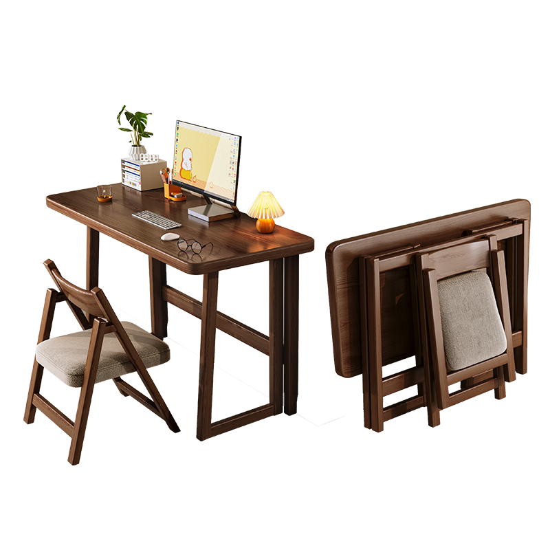 实采（SHICY）电脑桌家用卧室床边书桌子实木小户型简易可折叠学生学习桌写字桌 【实木可折叠】原木色100_55_75