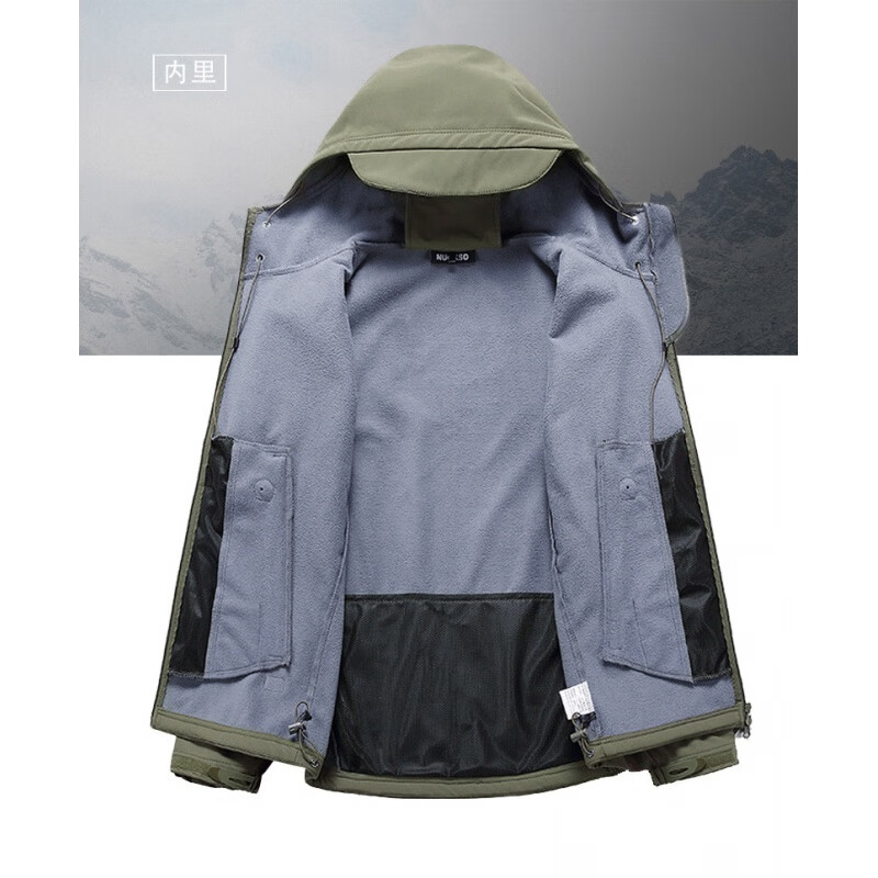 德尔.默克（Delmerk）软壳衣抓绒单层冲锋夹克上衣男女防风防水保暖魔术贴冲锋骑行服 灰色(单层加绒秋冬款) L