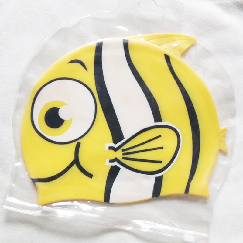 男童女童 硅胶防水护耳卡通游泳帽子  儿童卡通泳帽 可爱小黄鱼