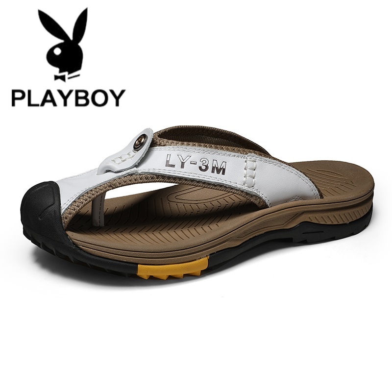 花花公子凉鞋男沙滩鞋人字拖真皮2024夏季新款潮软皮透气休闲时尚百搭
