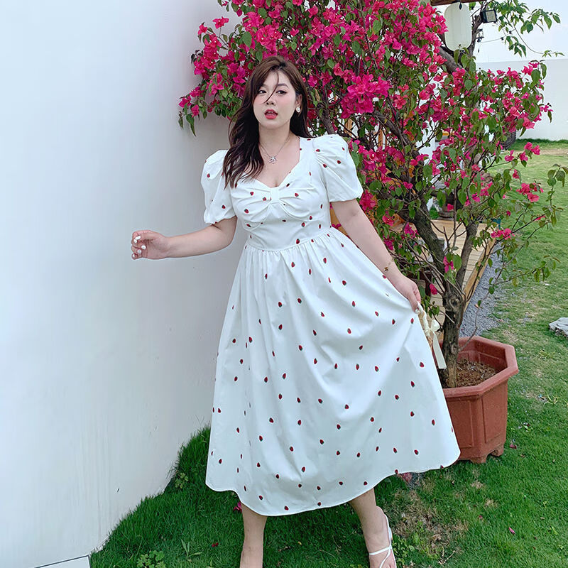 筝遥遮肉不显肚子胖妹妹大码连衣裙春夏纯欲胖mm大码连衣裙夏法式显瘦