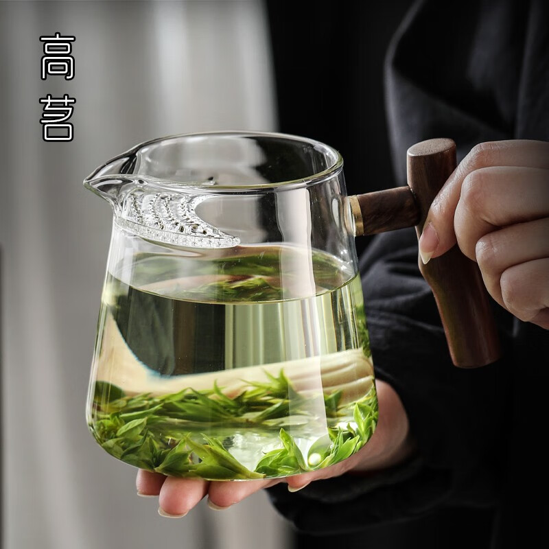 高茗 玻璃公道杯茶漏一体分茶器加茶漏套装月牙过滤公杯泡绿茶杯 小月公道杯400ml【月牙过滤】