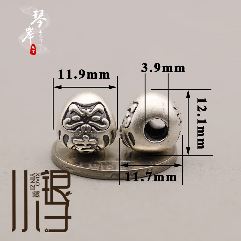 3d硬银立体空心大吉招福达摩蛋圆珠s999diy串珠配件 大吉达摩/1个