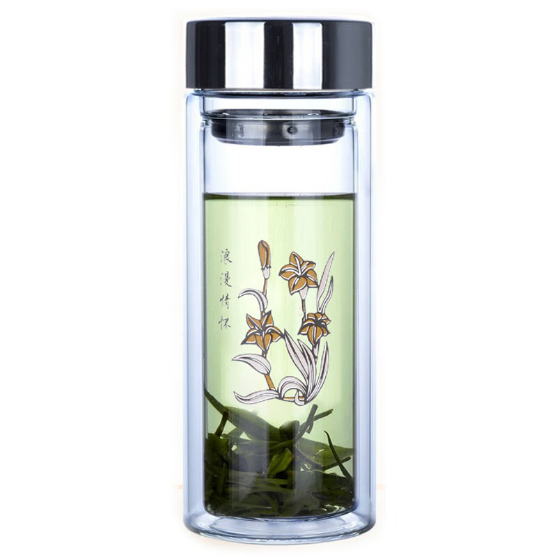 渊之源双层玻璃杯男女士便携密封水杯子过滤网耐热茶杯透明真空泡茶喝水 300ml中号-直径66mm*高180mm