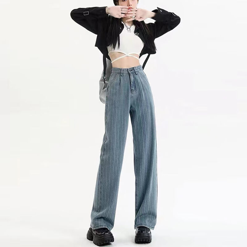 奕津广州新塘牛仔裤女新款中腰牛仔裤女设计感小众宽松高腰春秋季浅色