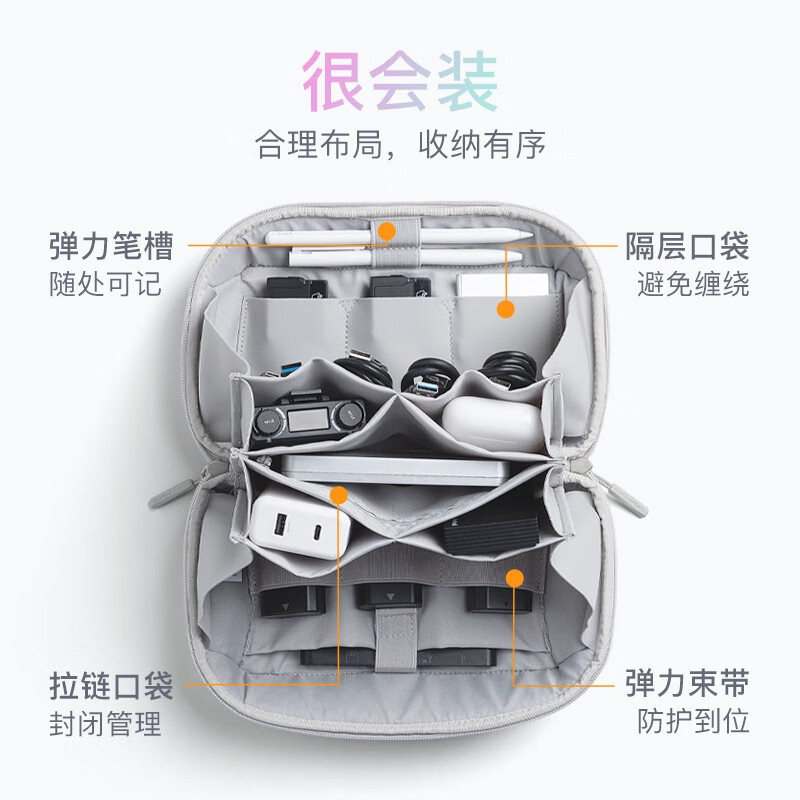 inateck火山包数码收纳包数据线充电器电脑配件旅行配件整理情侣礼物实用 幻彩白|火山款|常规容量