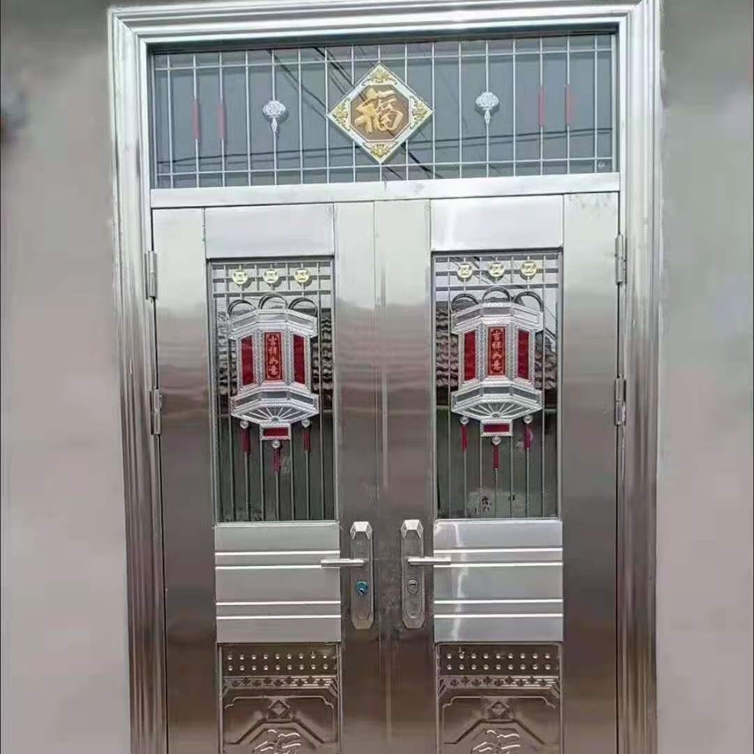 润华年304不锈钢对开门不锈钢防盗门大门不锈钢双开门家用钢化玻璃