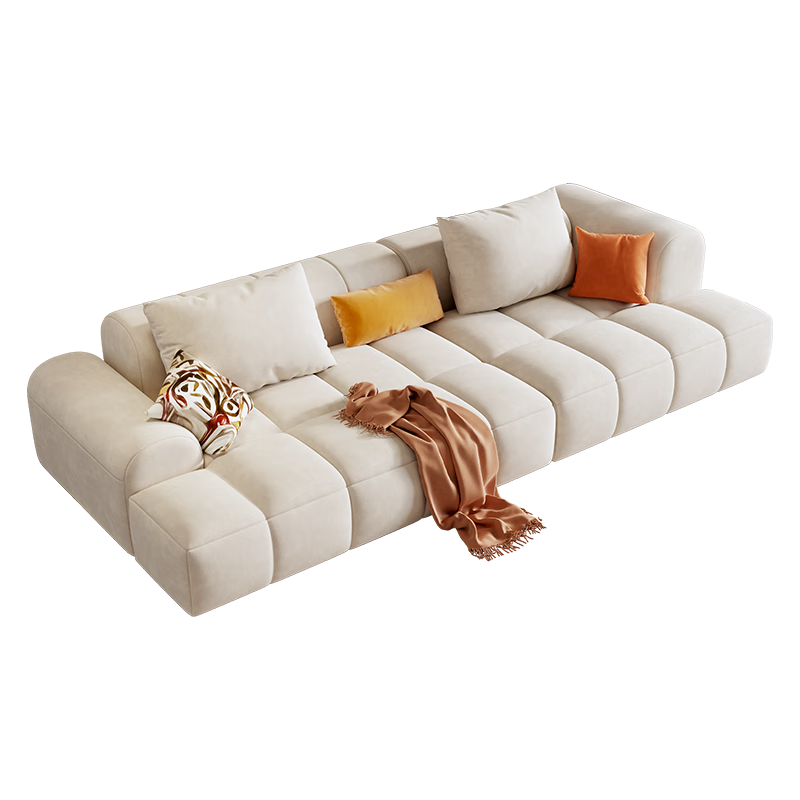 品族 轻奢放猫抓沙发北欧风奶油风方块沙发组合小户型直排客厅沙发