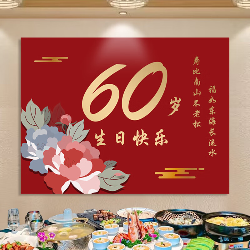 戴安娜老人寿宴布置60岁生日70爸妈长辈80过大寿装饰场景 寿宴大海报a