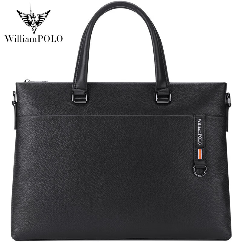williampolo保罗商务公文包男包牛皮男士手提包简约单肩斜跨14吋