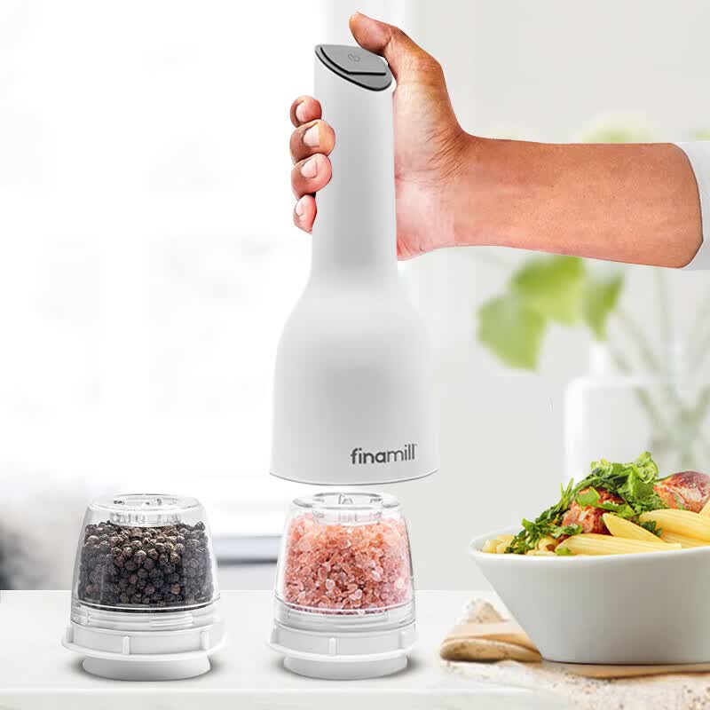 FINAMILL快卡式电动香料研磨器 厨房家用 海盐黑胡椒研磨器 【电池款】绿色机器+2料仓+1托盘