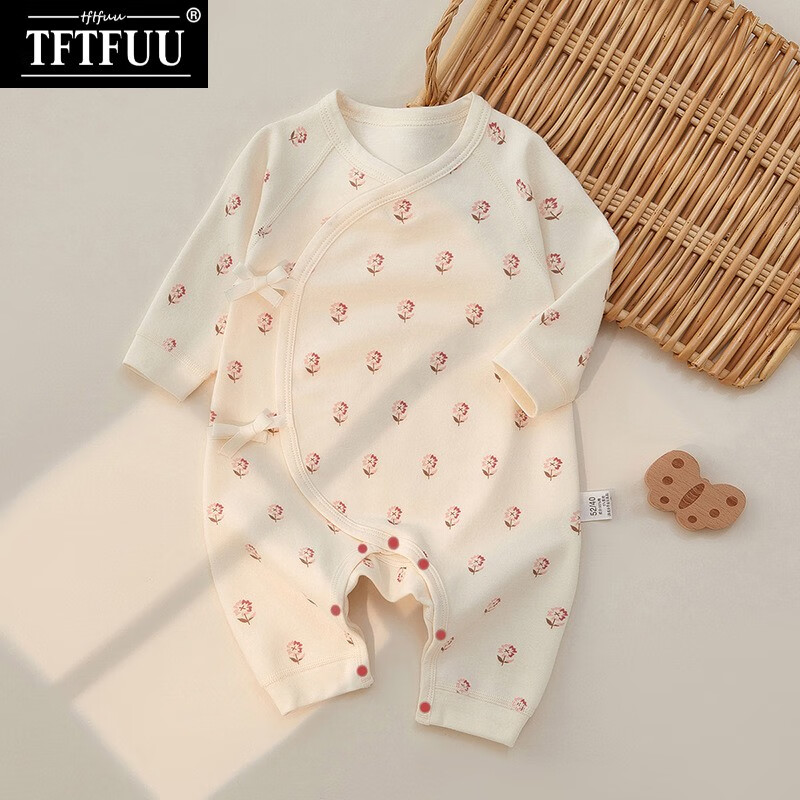 TFTFUU新款婴儿连体衣新生儿衣服和尚服睡衣宝宝衣服蝴蝶衣哈衣爬服宝宝 杏粉色 52cm