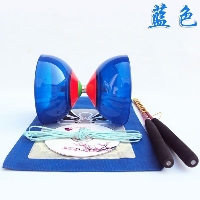 骑士密码空竹五轴承大号儿童空竹双轮配杆线软胶 蓝色配杆线 五轴