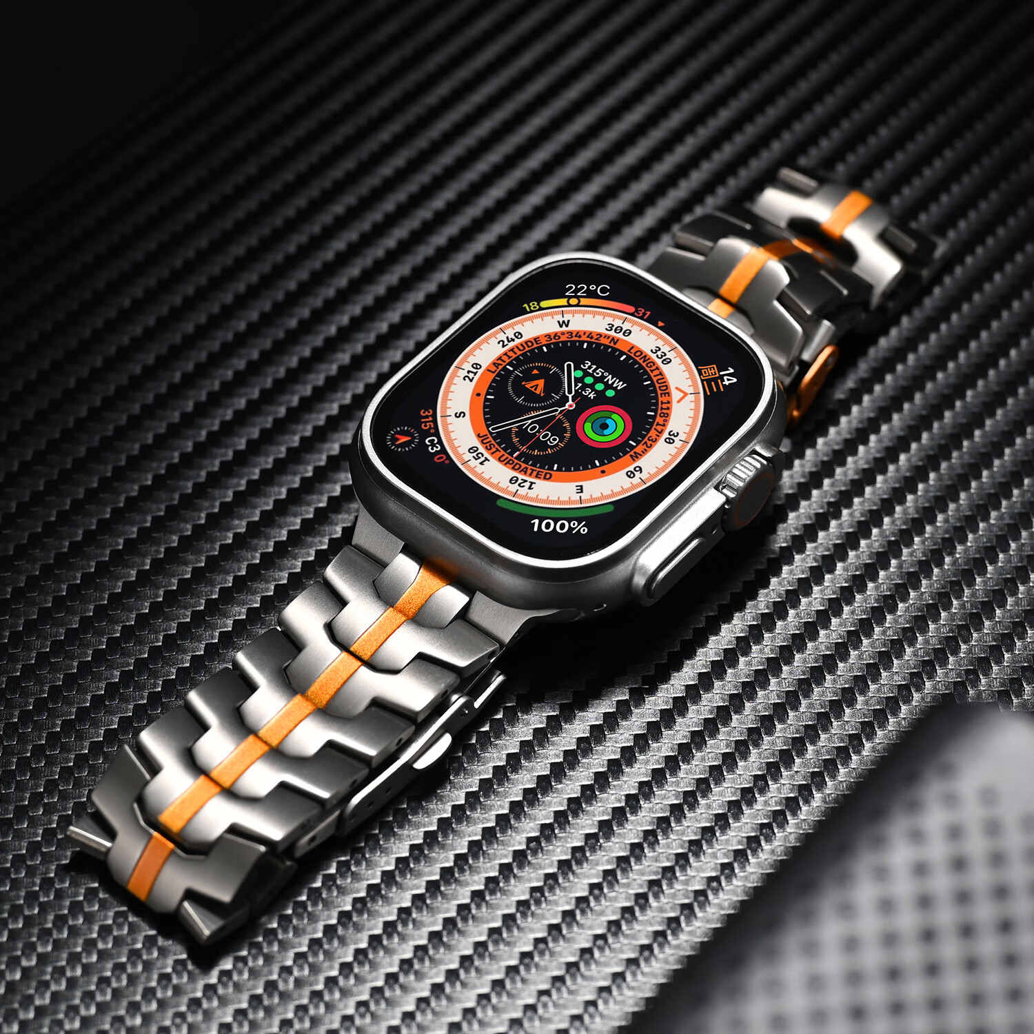 君自名适用AppleWatchUltra3表带AppleWatch金属Ultra2苹果iWatchUltra手表带iWatchS10/AppleWatchS/S11 双保险扣【钛橙色】钢带 iWatch Ultra 3/2/1【49mm】