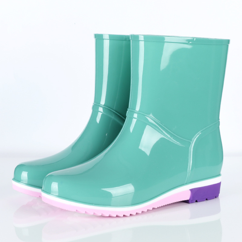雨花泽女士低筒雨鞋 劳保女式雨鞋户外防水鞋套雨靴子带跟 蓝色38码