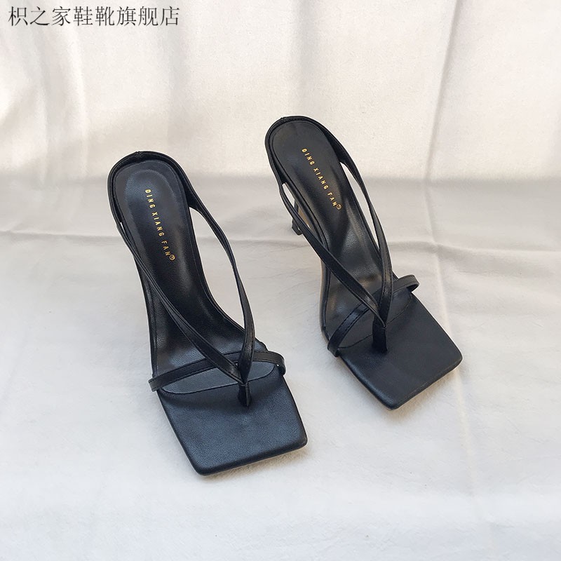 细跟女凉拖欧美2022夏季细带夹趾凉鞋高跟凉拖鞋女细跟性感百搭夹脚