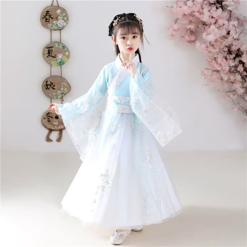 碧眼狐品牌女童汉服儿童古装童装小女孩唐装中大童春秋中国风襦裙古风 蓝色 130属于什么档次？