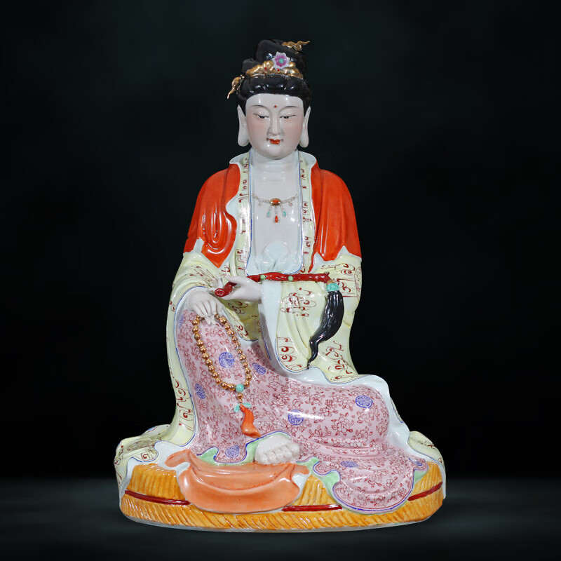 观音菩萨像装饰工艺品 中式客厅玄关佛像供奉摆件 手持拂尘/高39宽26