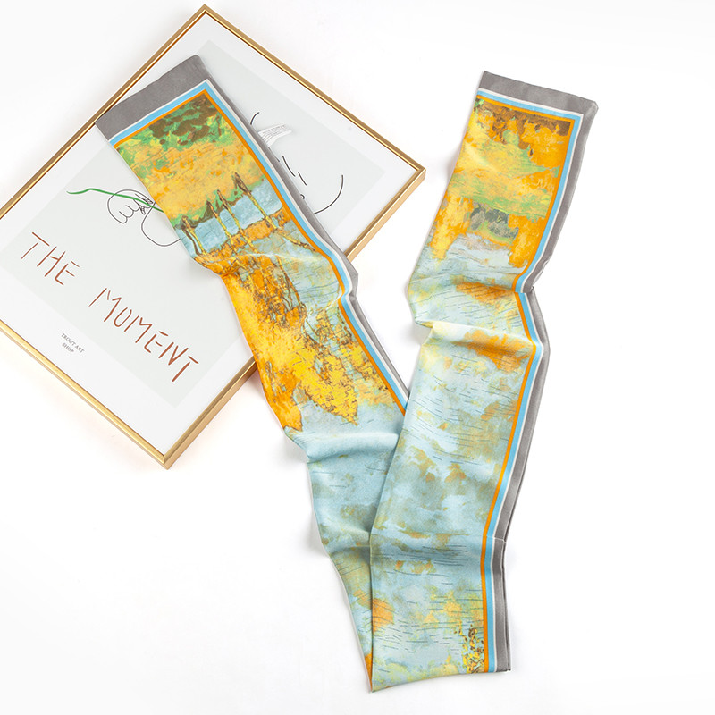 达芬奇密码 春秋长丝巾发带长条韩版窄飘带围巾女百搭礼物 秋日霞光 蓝色